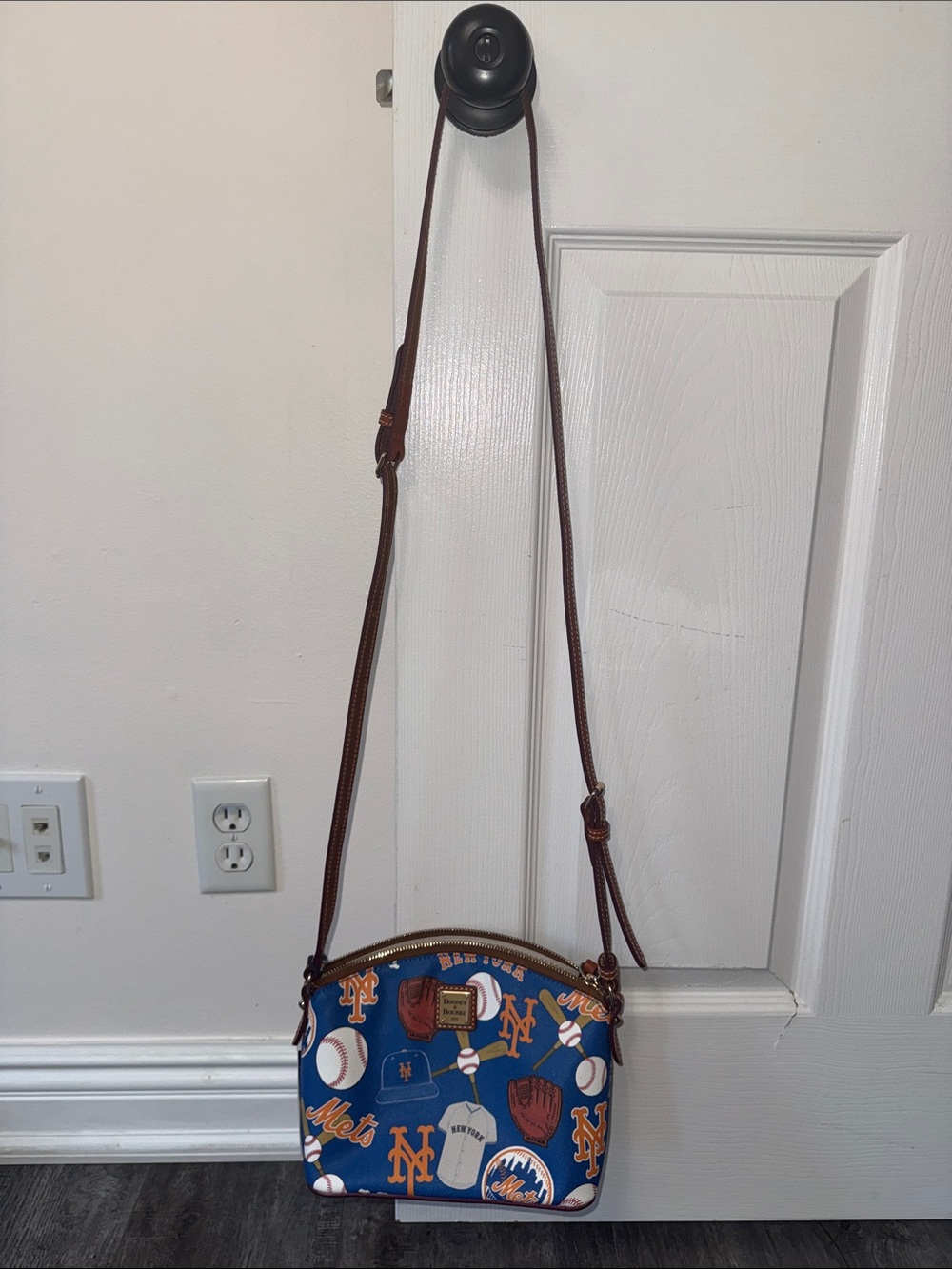 Dooney & Bourke Blue & Orange Baseball Print Wristlet - Picture 2 of 8
